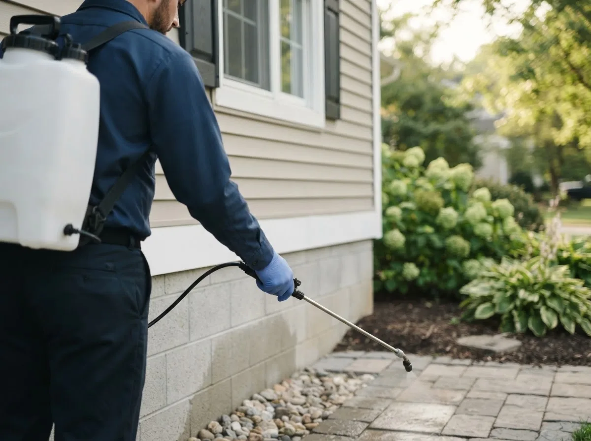 Pest control technician inspecting a home in Miles, TX